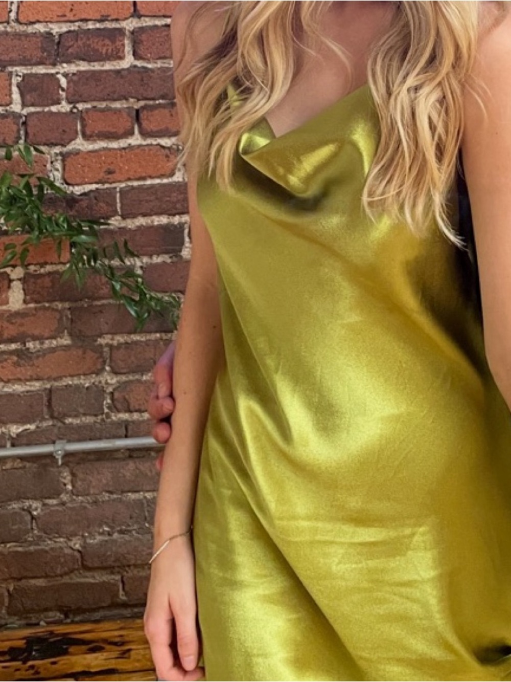 Anthropologie Moon River Olive Chartreuse Satin Cowl Neck Mini Dress NWT M - Picture 5 of 15